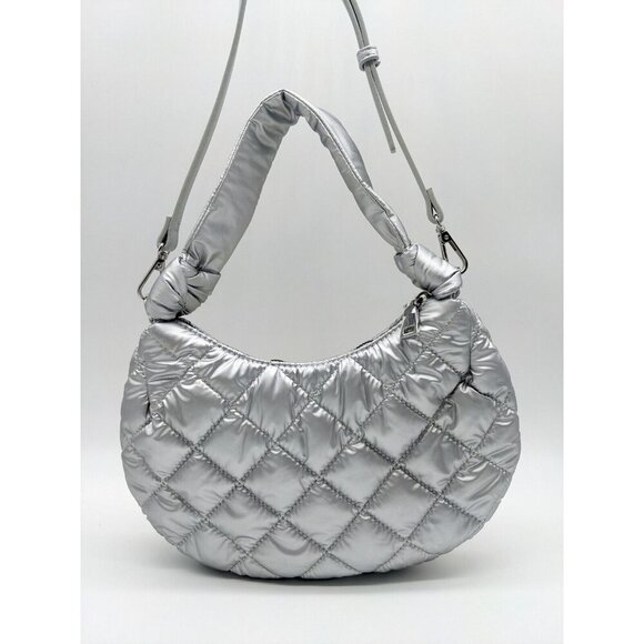 INC International Concepts Olivya quilted nylon small shoulder crossbody -SILVER - Picture 2 of 9